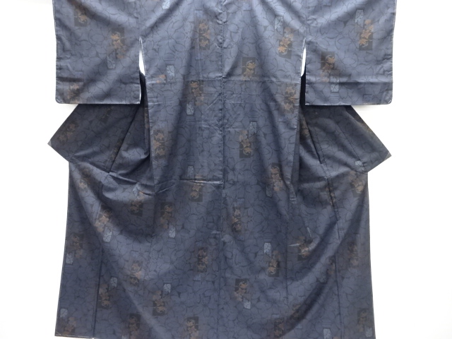 JAPANESE KIMONO / UNUSED / SILK / DORO OSHIMA TSUMUGI / WOVEN TANZAKU & FLOWERS